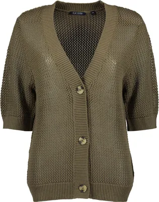 Produktbild von Blue Seven Damen Strickjacke mit Loch-Muster & 3/4-Arm - Unifarbener Cardigan mit Knopfleiste in Tee Größe 44