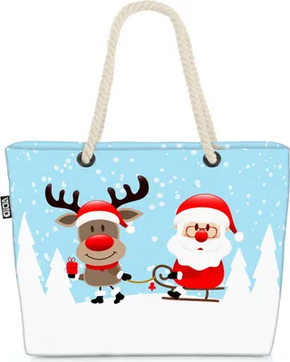 Produktbild von VOID Nikolaus Rentier Schlitten Strandtasche Shopper 58x38x16cm 23L XXL Einkaufstasche Tasche Reisetasche Beach Bag