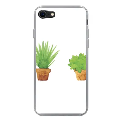 Produktbild von MuchoWow® Handyhülle Schutzhülle Hülle für iPhone SE 2020 Blumentopf - Aquarell - Pflanzen Silikon Softcase Handy Hülle - Kartenbesitzer