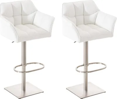 Produktbild von 2er Set Barhocker SIHAR - Kunstleder Weiß 64x45x88 cm Silber | Barstuhl Höhenverstellbar Mit Lehne Drehbar Tresenhocker Tresenstuhl Kneipenhocker