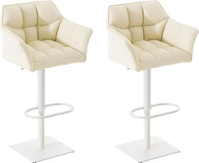 Produktbild von CLP 2er Set Barhocker Damaso Kunstleder drehbar und höhenverstellbar creme Gestell Farbe weiß