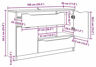 Produktbild von vidaXL Sideboard mit Schubladen Weiß 100 x 30 x 65,6 Holzwerkstoff