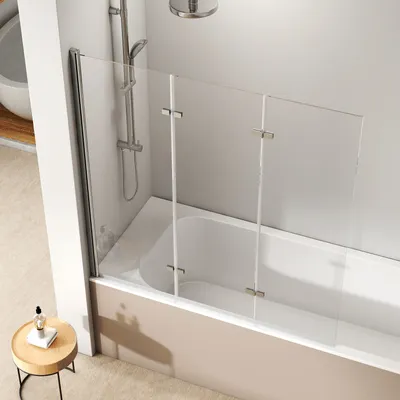 Produktbild von EMKE Duschabtrennung Badewanne Faltwand 130 x 140cm Nanobeschichtungen ESG Sicherheitsglas Badewannenfaltwand Duschwand Glas für Badewannen