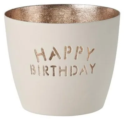 Produktbild von Gift Company Windlicht Madras Happy Birthday Weiß/Gold