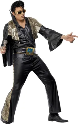 Produktbild von Original Lizenz Elviskostüm Kostüm Elvis Schwarz und Gold Rock N Roll King Gr. 48/50 (M), 52/54 (L), Größe:L