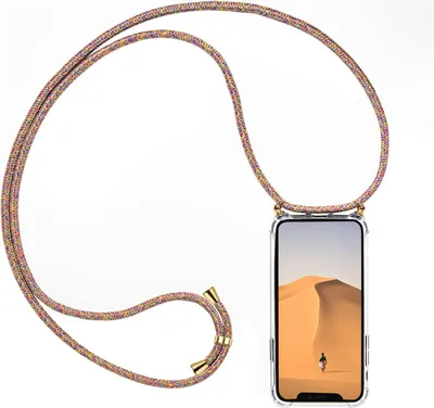 Immagine prodotto di Catena per cellulare Rainbow + custodia per Apple iPhone 12 / 12 Pro copertura protettiva con cinghia di trasporto custodia in corda da appendere al collo