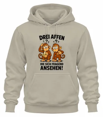 Produktbild von Drei Affen die sich fragend ansehen Statement Sarkasmus Hoodie Kapuzenpullover, Natur, 3XL
