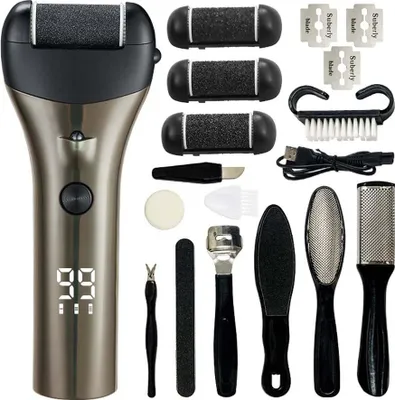 Image de INF Kit de Râpe Électrique Anti-Callosités à 3 Vitesses avec Écran Digital - 10 Pièces Pistolet noir