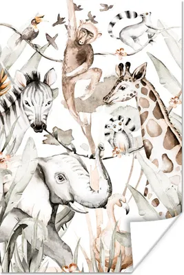 Produktbild von MuchoWow® Poster Tiere - Dschungel - Aquarell - Affe - Jungen - Mädchen - Kind 60x90 cm - Wanddekoration