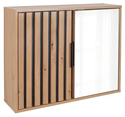 Produktbild von Hochschrank aus spanplatten mdf 1 tür + 1 spiegeltür + 2 regale - karma - Tendance