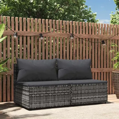 Immagine prodotto di vidaXL Divano da centro giardino con cuscini 2 pz. Poli rattan grigio