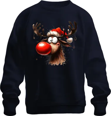 Produktbild von Lustiges Reh Rentier Rudolf Elch - Weihnachten Xmas Christmas Uni Pullover, Navy, S