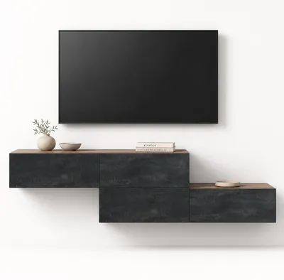 Produktbild von WEST TV-Lowboard 2x 160cm, wandhängend, mit Stauraum, versetzt montierbar, Gold Eiche / Schwarz Charcoal