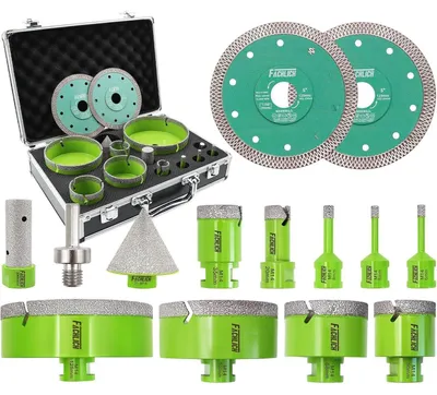 Produktbild von Diamant Fliesenbohrer Set 14-teilig 6-125mm M14 Lochsäge für Fliesen, Porzellan, Keramik, Marmor, Granit inkl. Trennscheiben