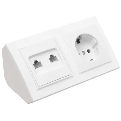 Produktbild von Ecksteckdose Steckdose 2xRJ45 Steckdosenblock 45° Verteilerdose weiß.
