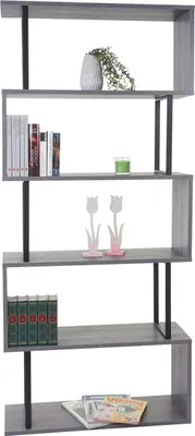Obrázok produktu pre Regál HWC-A27, stojaci regál do obývačky, 183x80cm 3D štruktúra 5 úrovní ~ sivá, kovová čierna