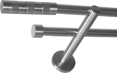 Produktbild von Gardinenstange Set Edelstahl Look Metall Ø 16mm zur Wandbefestigung 2-lauf Modern Zylinder, Länge wählbar H22 E12 E16