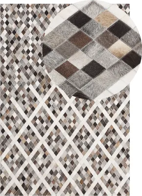 Produktbild von BELIANI Teppich Grau mit Braun 140 x 200 cm aus Leder Kurzhaarteppich Handgefertigt Patchwork mit geometrischem Muster Rechteckig Modern