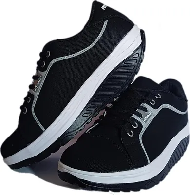 Zdjęcie produktu dla Trampki z podeszwą kołyskową, balansujące, na grubszej czarno-białej podeszwie Fit Walk czarne 42 Fitness King