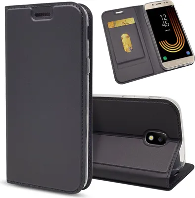 Produktbild von Samsung Galaxy J5 2017 Hülle Flipcase von NALIA, Slim Kickstand Handyhülle Case Cover Schwarz Grau