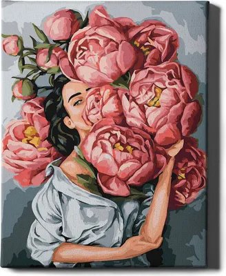 Immagine prodotto di Oh Art! - Set di pittura per numeri - 40x50cm, con cornice in legno e pennelli "Ragazza e fiori" fai da te