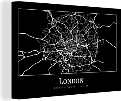 Obrázek produktu pro OneMillionCanvasses® - Obraz na plátně - 140x90 cm, Mapa - Mapa města - Londýn, Nástěnná umělecká dekorace - Fotografie na plátně - Obraz na dřevěném rámu