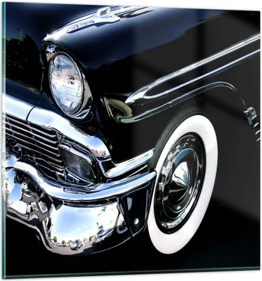 Produktbild von Bilder auf glas - Auto Chrom Kuba - 40x40cm - Glasbilder - Wandbilder - Kunstdruck - zum Aufhängen bereit - Wanddekoration aus Glas - Glas Bilder - Wandbild auf Glas - Einteilig - GAC40x40-1451