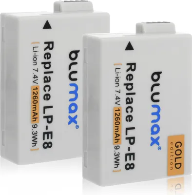 Produktbild von 2x Blumax Akku | für Canon LP-E8 Digitalkamera | Kapazität 1260mAh  |Spannung 7,2Volt | Video- und  Kamerazubehör