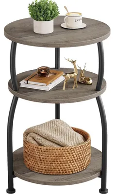 Image de Table d'appoint ronde, 3 niveaux, avec rangement, 40 x 61 cm, métal, design moderne, couleur grise