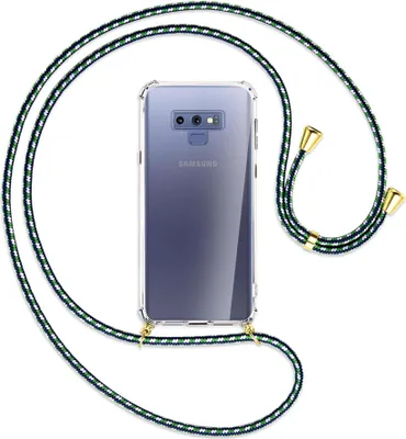 Produktbild von Handykette Backcover-Schutzhülle mit Band (Metall goldfarben) für Samsung Galaxy Note 9 - grün/blau/weiß