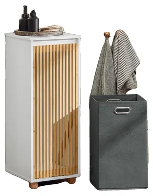 Image de Étagère à linge, sac à linge dépliable, motif bambou, BLANC