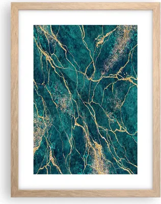 Produktbild von Gerahmtes Poster - Rahmen in heller Eiche - Abstraktion Gold Türkis - 30x40 cm - Wand Bild - Wanddeko - Wandbilder - Kunstposter - Wandposter - Bilderrahmen - Bilder - Kunstdruck - P2NPA30x40-4564