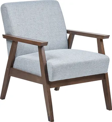 Produktbild von BELIANI Sessel Hellgrau Stoffbezug mit Armlehnen Holzgestell Retro-Stil Wohnzimmer Salon Schlafzimmer Essbereich Flur Ausstattung Sitzmöbel