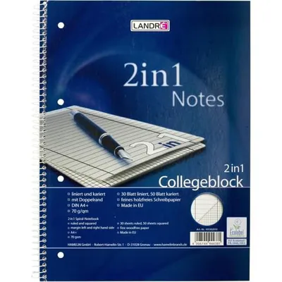 Obrázek produktu pro LANDRE 100302810 Collegeblock "2in1" DIN A4+ zwei Lineaturen 80 Bl