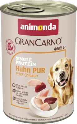 Produktbild von animonda GranCarno Hunde Nassfutter Single Protein Huhn pur (6x400g), getreidefreies Hundenassfutter ohne Zucker, für ausgewachsene Hunde, mit frischem Hühnerfleisch und Innereien