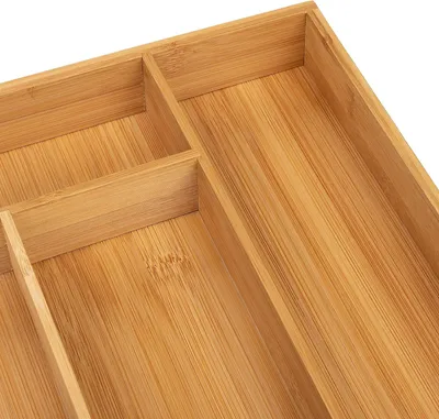Produktbild von Verstellbarer Besteckkasten aus Bambus - Organisieren Sie Ihre Küche mit 4 Fächern - 49 x 27 cm