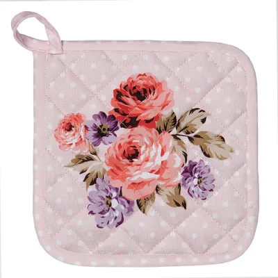 Produktbild von Clayre & Eef Topflappen 20x20 cm Rosa Violett Baumwolle Blumen