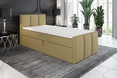 Produktbild von Boxspringbett, Jugendbett MOREN 100x200 (Rechts) mit Bettkästen, Bonell-Matratze und Topper. Farbe: Hellbraun.