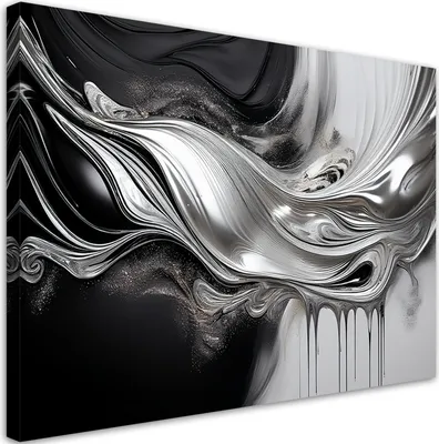 Produktbild von Leinwandbild Schwarz-Silber 3D-Abstraktion 100x70 Feeby Schwarz-Weiß bild für die wand bereit zum aufhängen
