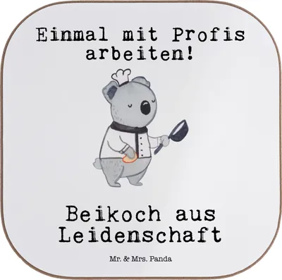 Produktbild von Mr. & Mrs. Panda Holzuntersetzer Beikoch Leidenschaft - Weiß - Geschenk, Design Untersetzer, Koch, Glas, Restaurant, Spruch, Lustig, Coaster, für Gläser