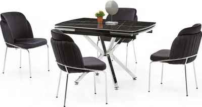 Produktbild von Esstisch Ausziehbar Marmoroptik Hochglanz Stühle Schwarz Metall Esszimmer
