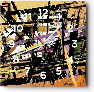Produktbild von Wanduhr - Quadrat - Glasuhr - Abstraktion modern - 40x40cm - Schleichendes Uhrwerk - Lautlos - zum Aufhängen bereit - Dekoration Modern - Wanddekoration aus Glas - C4AC40x40-3705