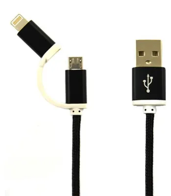 Imagen del producto de Cable USB 2 en 1: USB - microUSB / Lightning, color negro