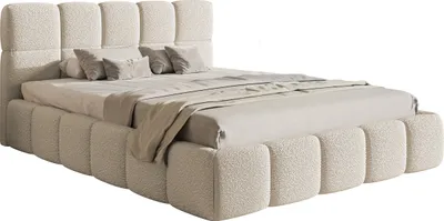 Produktbild von Selsey Cloudy - Bett mit Polsterrahmen, Boucle-Bezug in Hellbeige, 180 cm