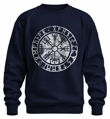 Obrázok produktu pre Vegvisir Viking Compass Nordic Runic Circle Protection Symbol North Uni mikina, námornícka, XL