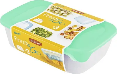 Zdjęcie produktu dla Zestaw pojemników Fresh&Go 0,5l + 1,0l + 2,0l, wzór: miętowy