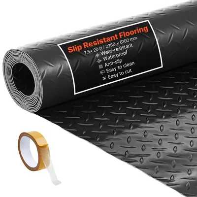 Zdjęcie produktu dla Mata podłogowa do garażu VEVOR, mata antypoślizgowa 2280x6100 mm, na metry, mata z kolcami PVC o grubości 2,2 mm, mata zabezpieczająca podłogę z dwustronną taśmą samoprzylepną, do magazynów, siłowni, przyczep, czarna
