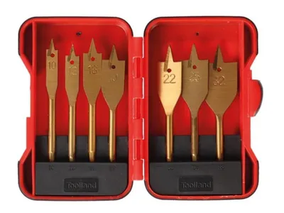 Produktbild von Toolland Fräsbohrer, für Holz, Titanbeschichtung, Set mit 7 Stück, Größen Ø 10-12-16-19-22-25-32 mm