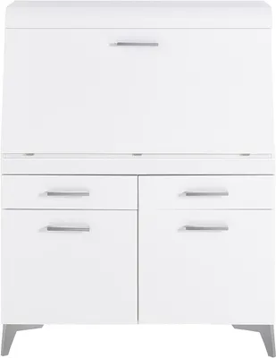 Image de Secrétaire de bureau - Bureau - Bureau informatique - Meuble de bureau - Bureau-commode - Blanc mat compact