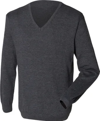 Image de Pullover / sweat à col V en maille fine pour homme Henbury RW659 (L) (gris chiné)